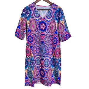 NWT Aumora Women's Shift Dress Floral Paisley Print V Neck Mini Dress